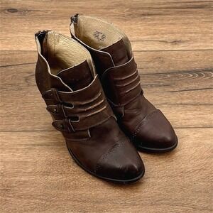 Freebird by Steven Malbc Women's Size 8 Brown Leather Boho Western Ankle Booties